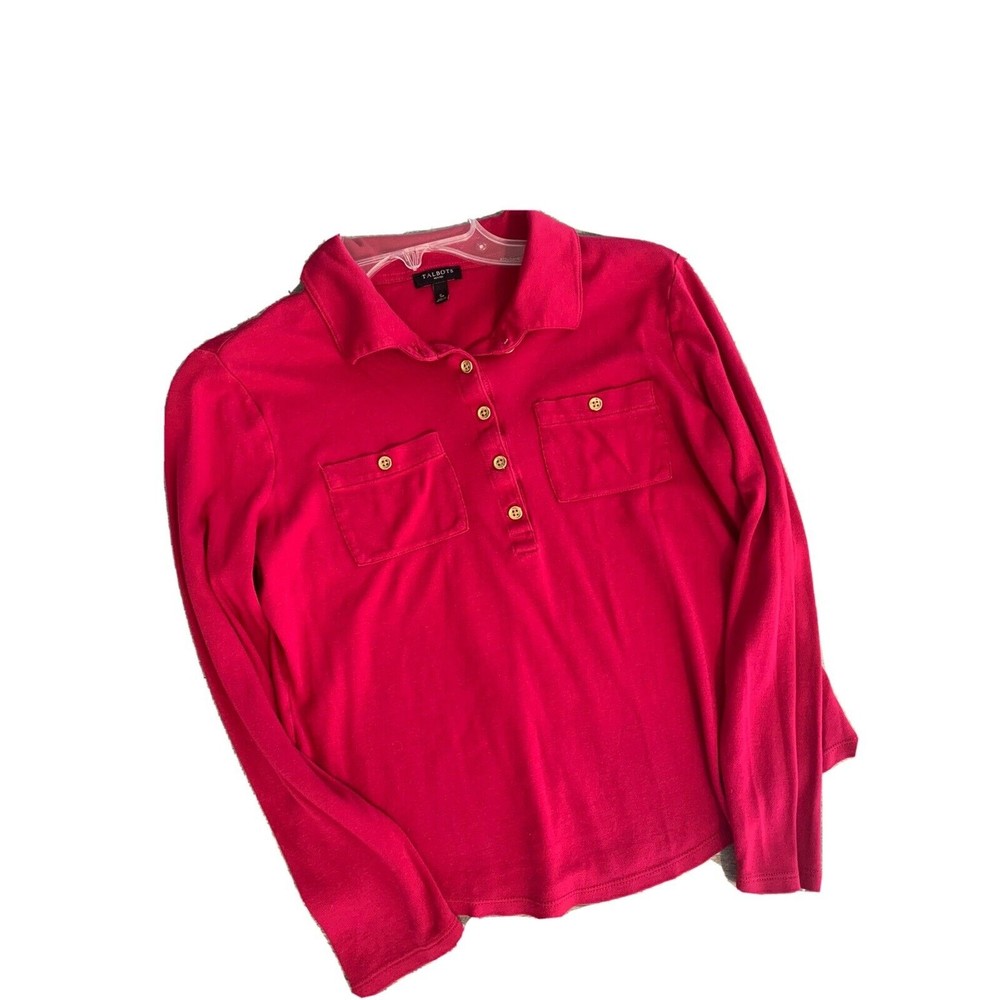 Talbots Petites Small Top Long Sleeve Pink Solid With Gold Buttons EUC